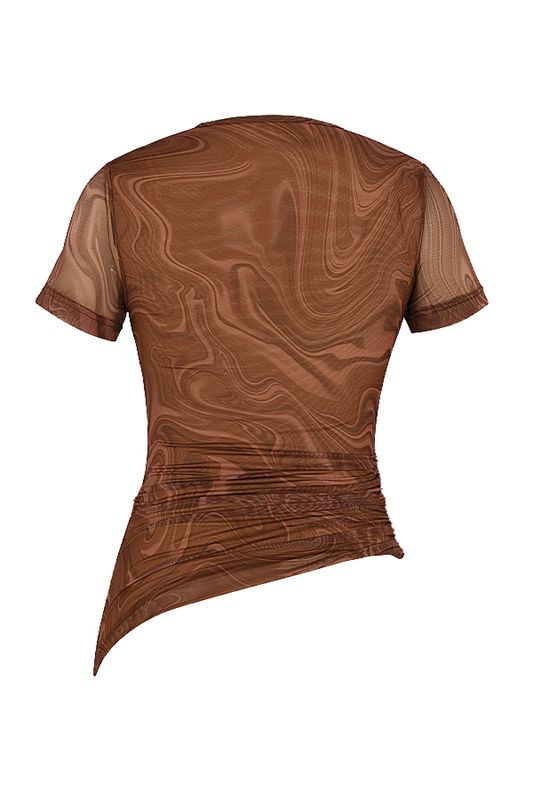 T Shirts House Of Cb Swirl Print Asymmetric Marron | CFU-076921